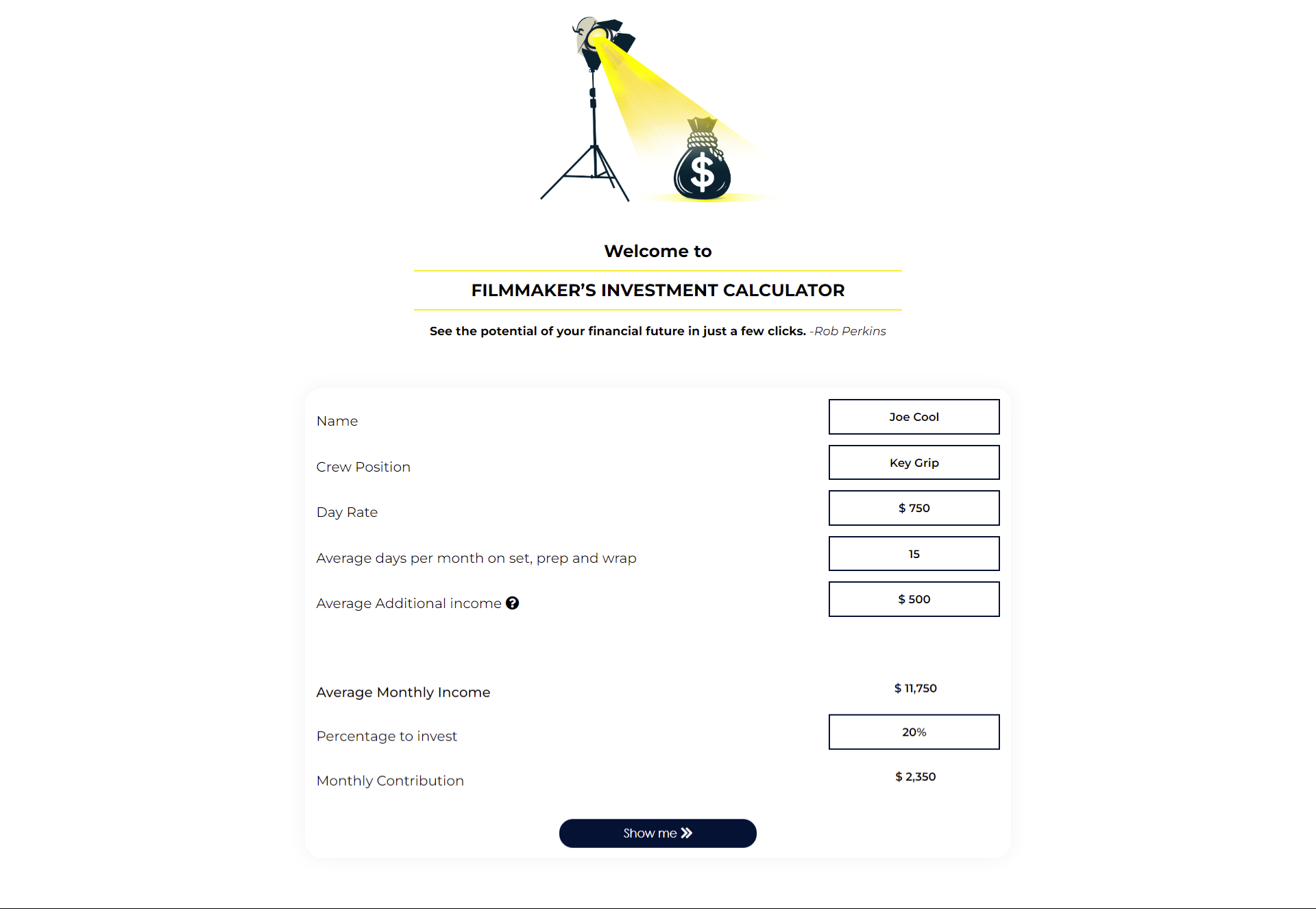Filmmaker’s Investment Calculator Image